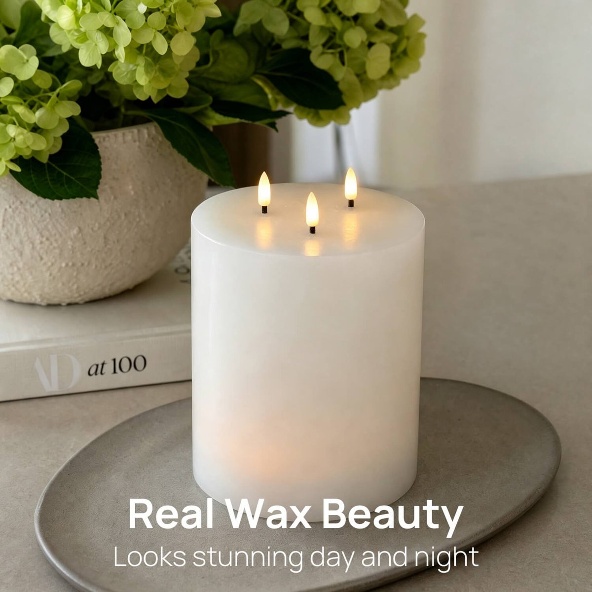 6 Inch 3 Wick Flameless Pillar Candle