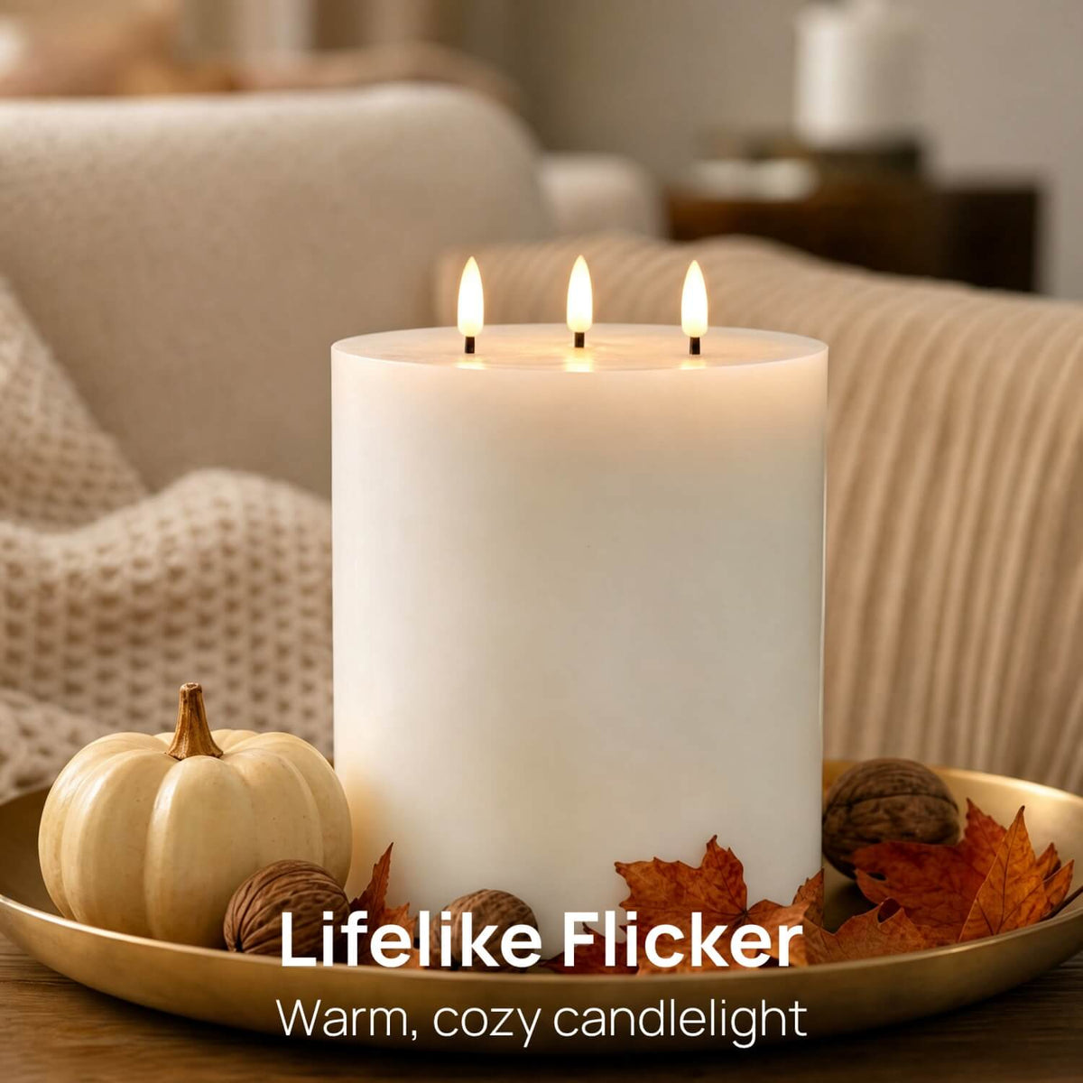 6 Inch 3 Wick Flameless Pillar Candle