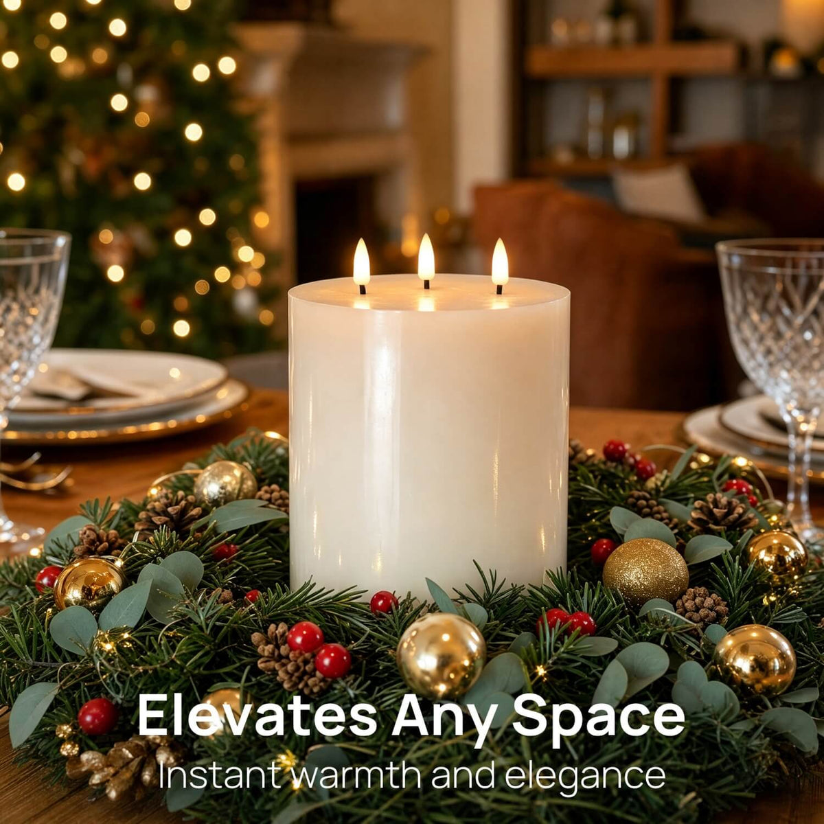 6 Inch 3 Wick Flameless Pillar Candle