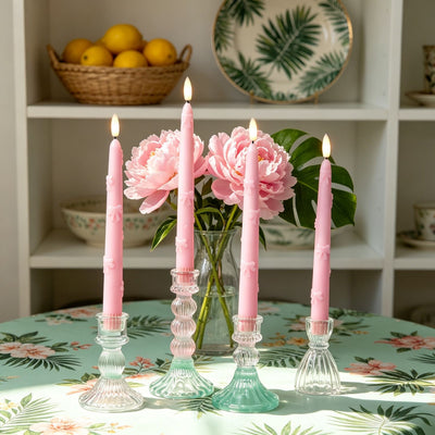 Pink Bow Flameless Taper Candles 9.8"