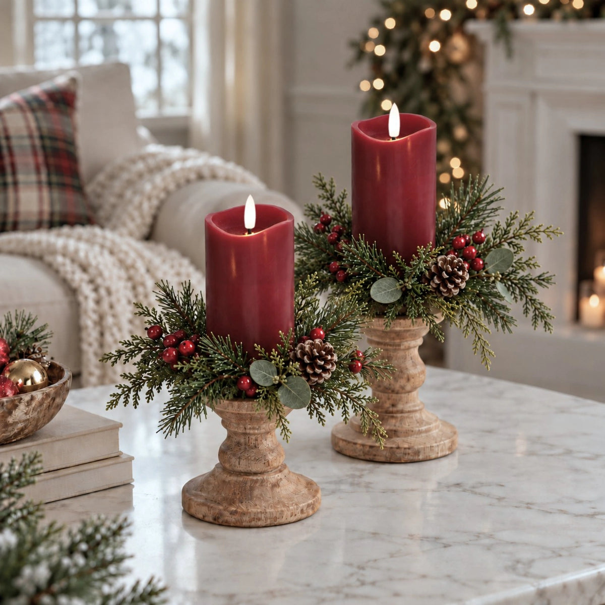 Burgundy Wave Flameless Pillar Candles – Set of 3