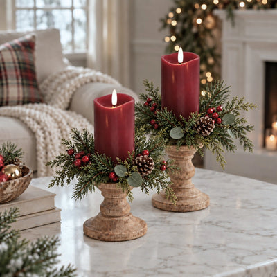 Burgundy Wave Flameless Pillar Candles – Set of 3