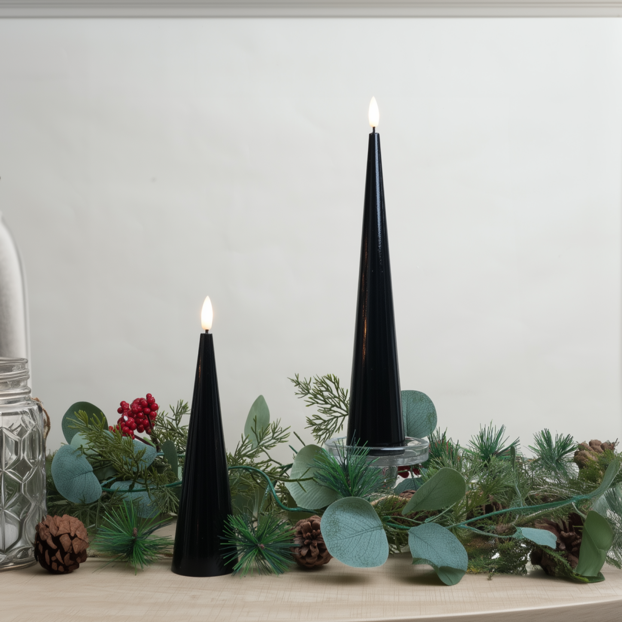 Shiny Cone Candles, Set of 2