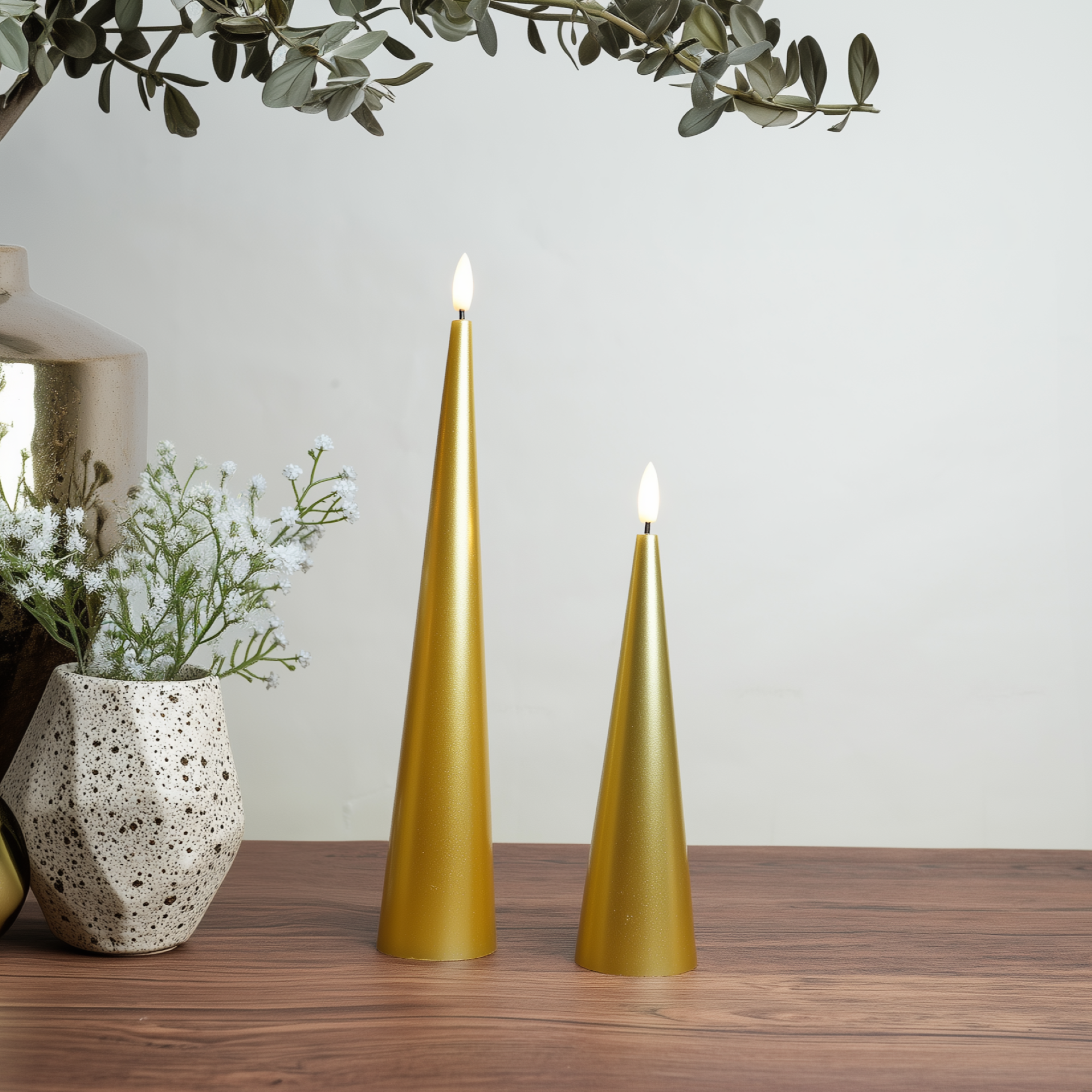 Shiny Cone Candles, Set of 2