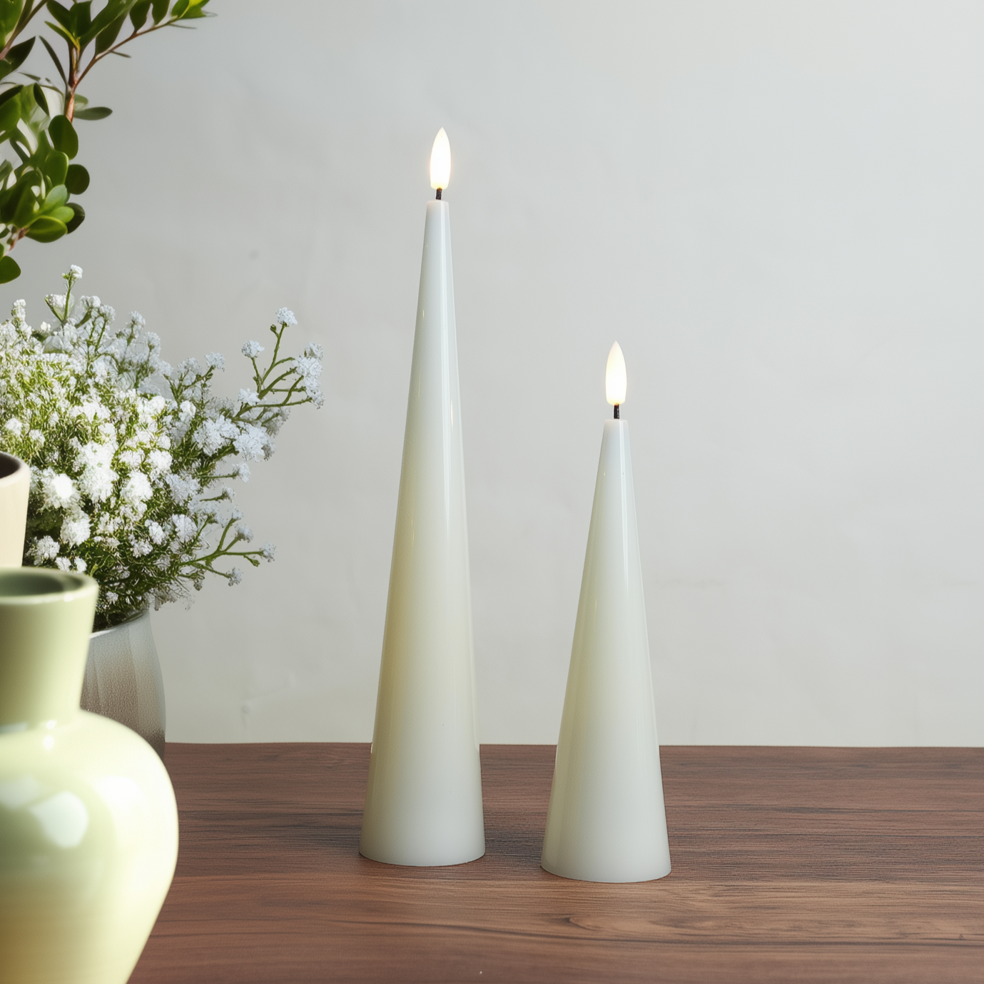 Shiny Cone Candles, Set of 2