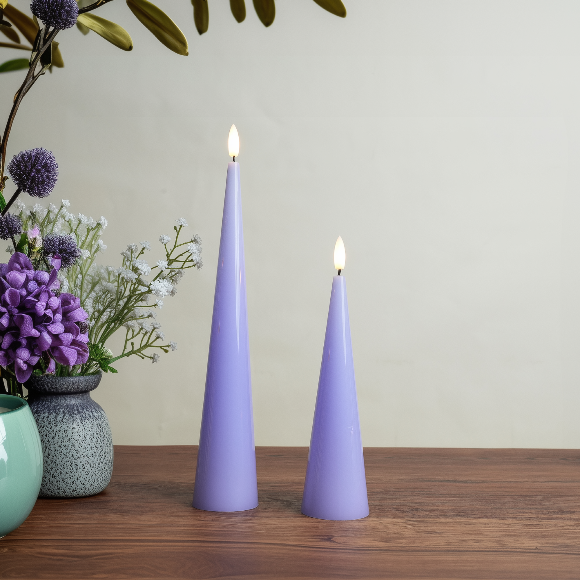 Shiny Cone Candles, Set of 2