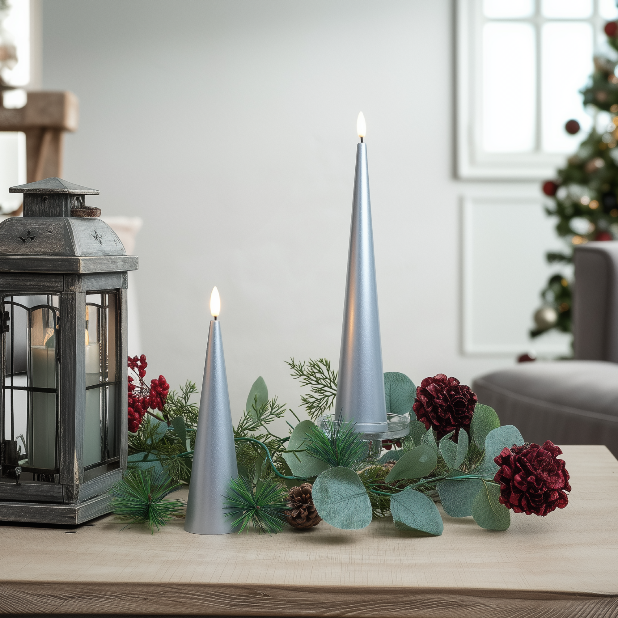 Shiny Cone Candles, Set of 2