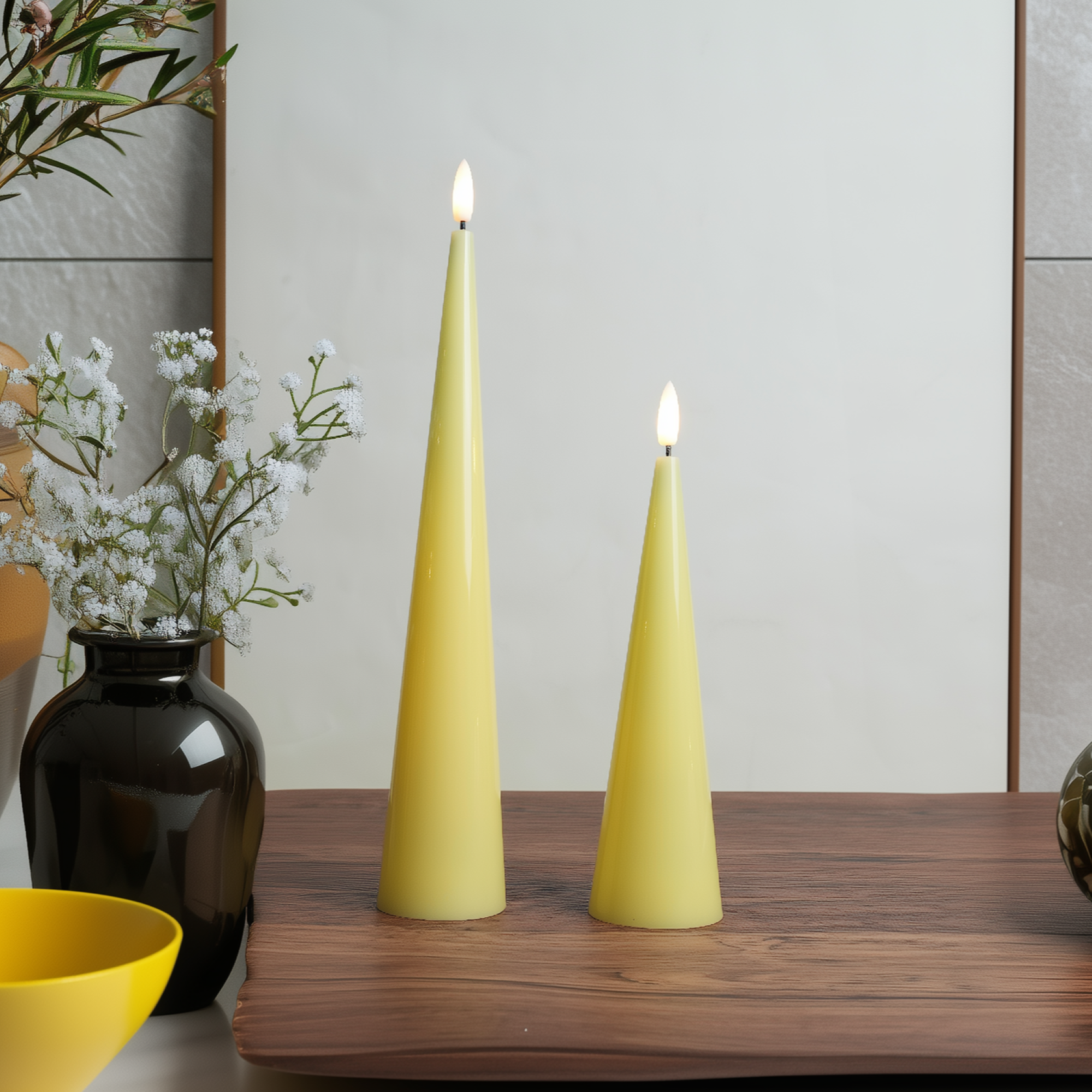 Shiny Cone Candles, Set of 2