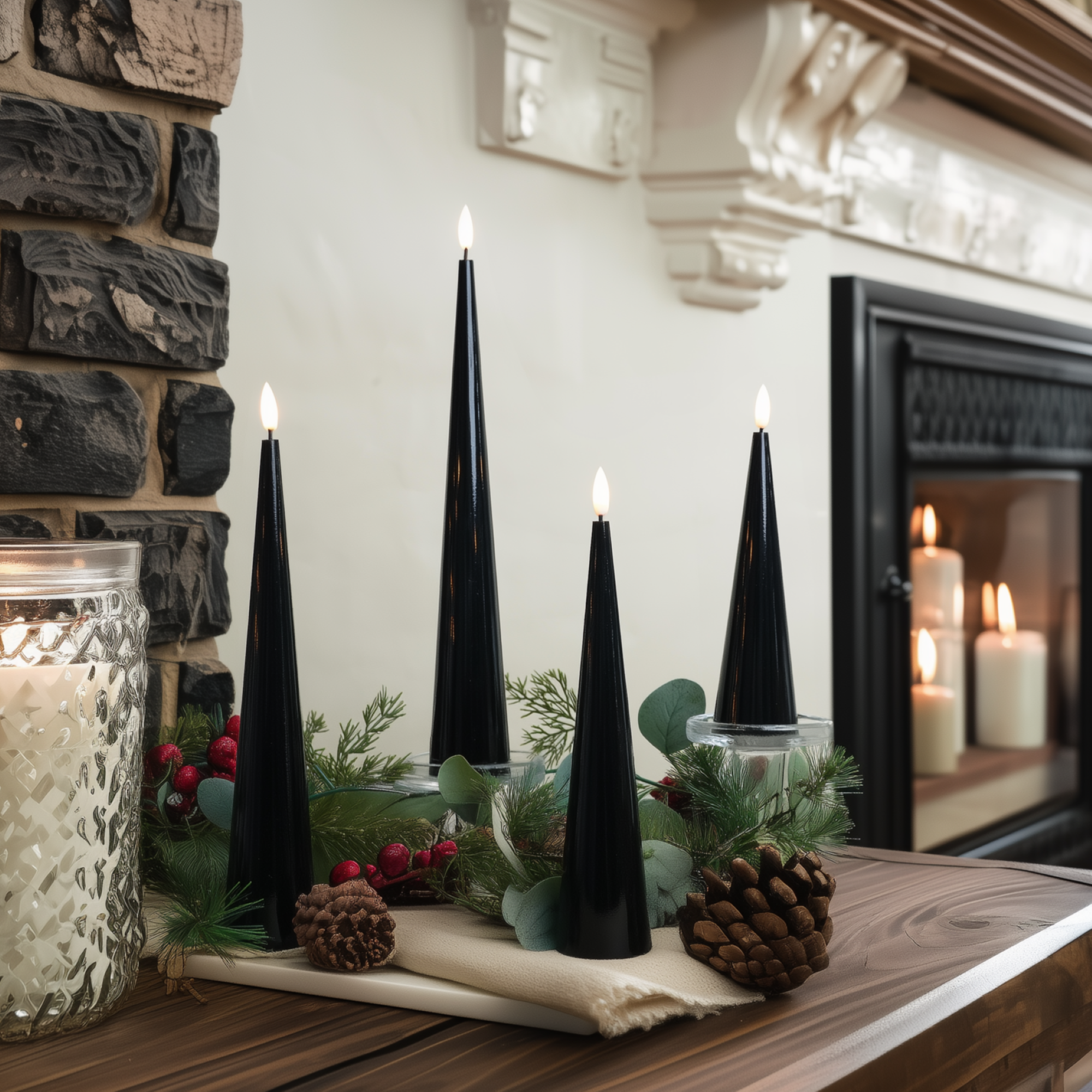 Shiny Cone Candles, Set of 4
