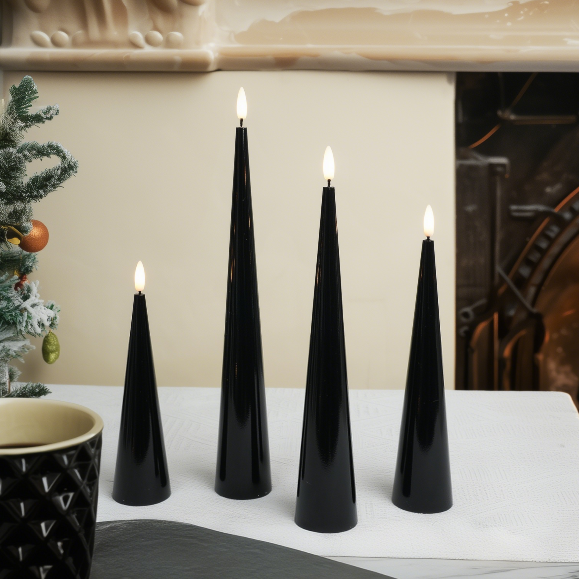 Shiny Cone Candles, Set of 4