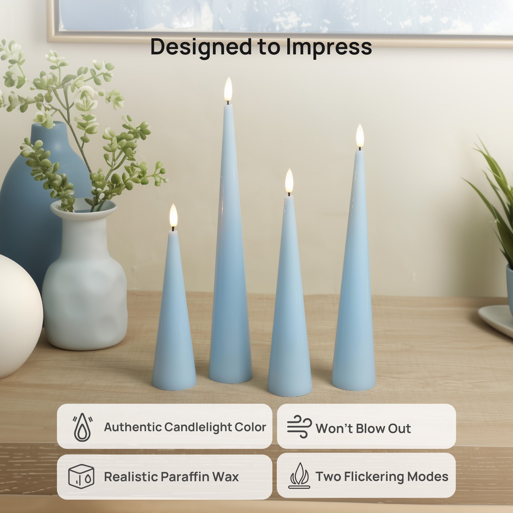 Shiny Cone Candles, Set of 4