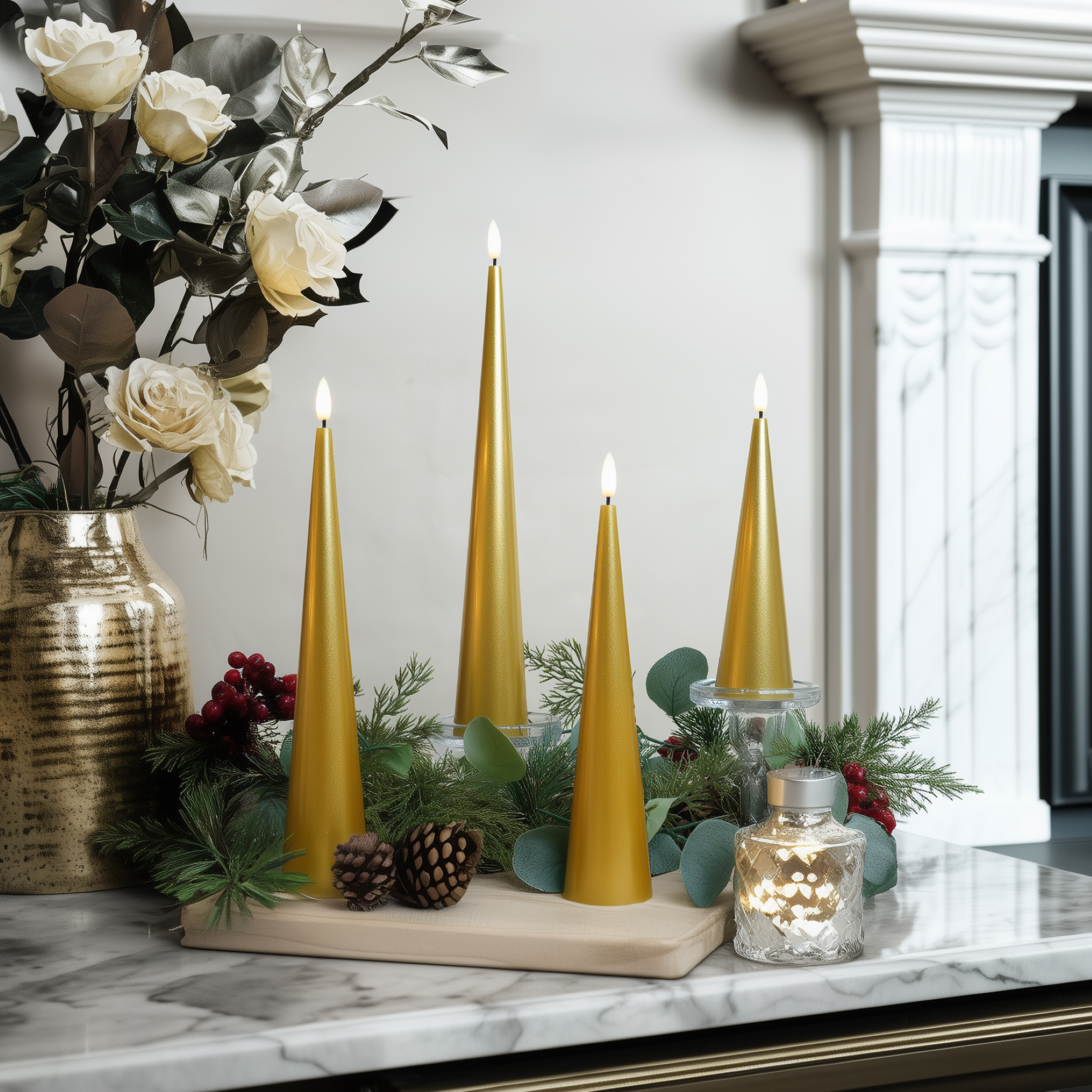 Shiny Cone Candles, Set of 4