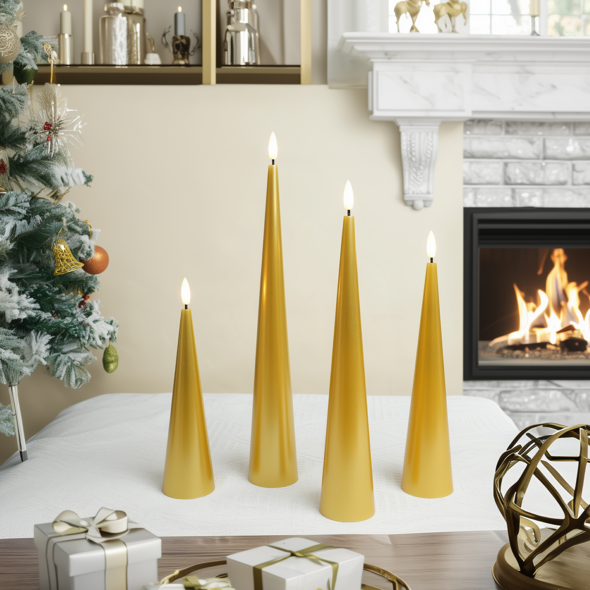 Shiny Cone Candles, Set of 4