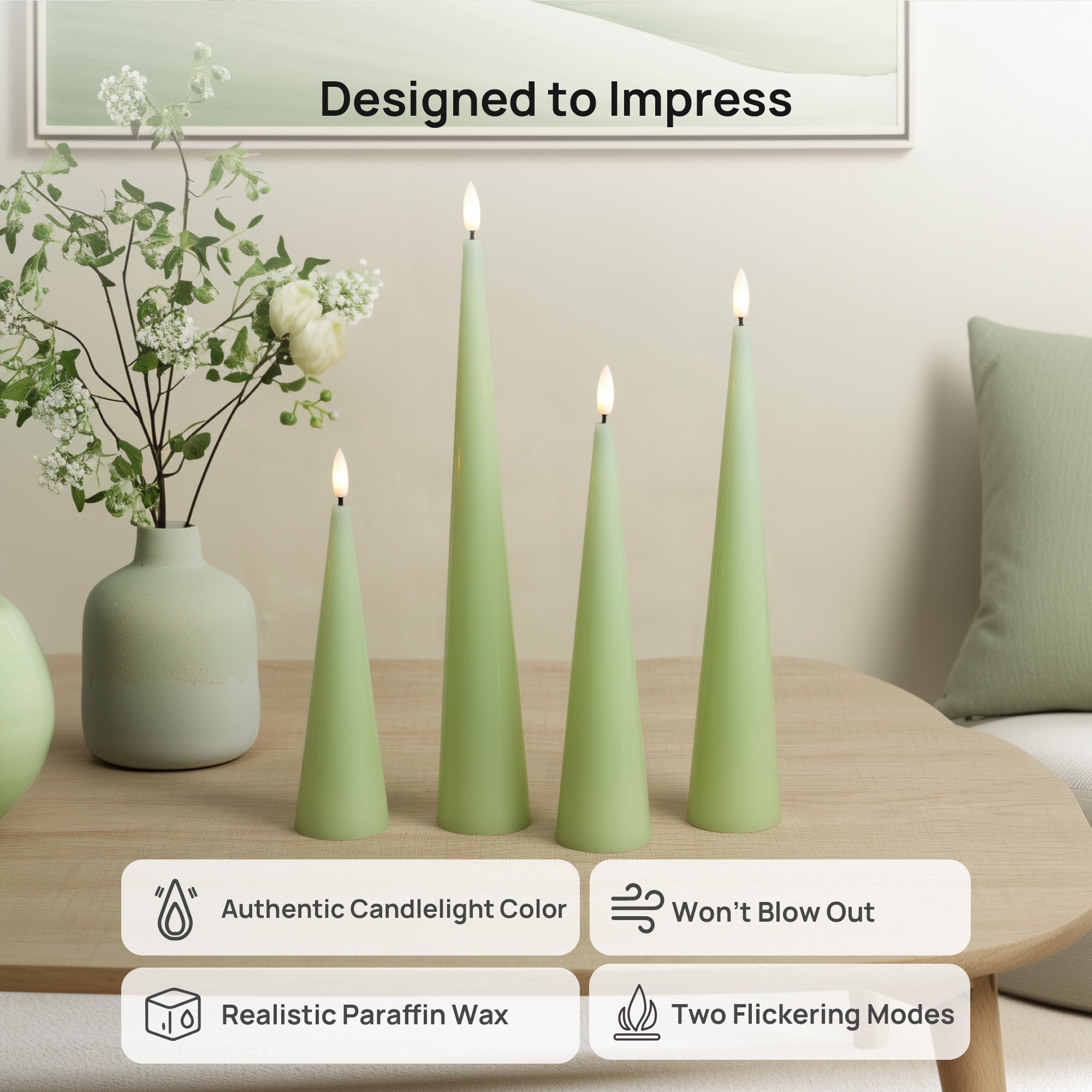Shiny Cone Candles, Set of 4