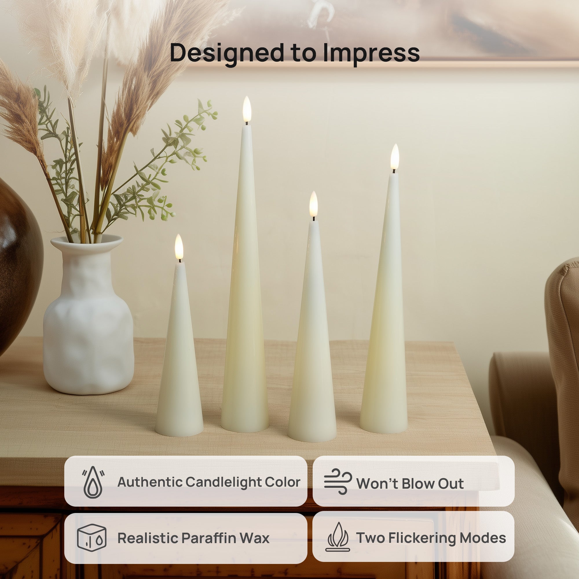Shiny Cone Candles, Set of 4
