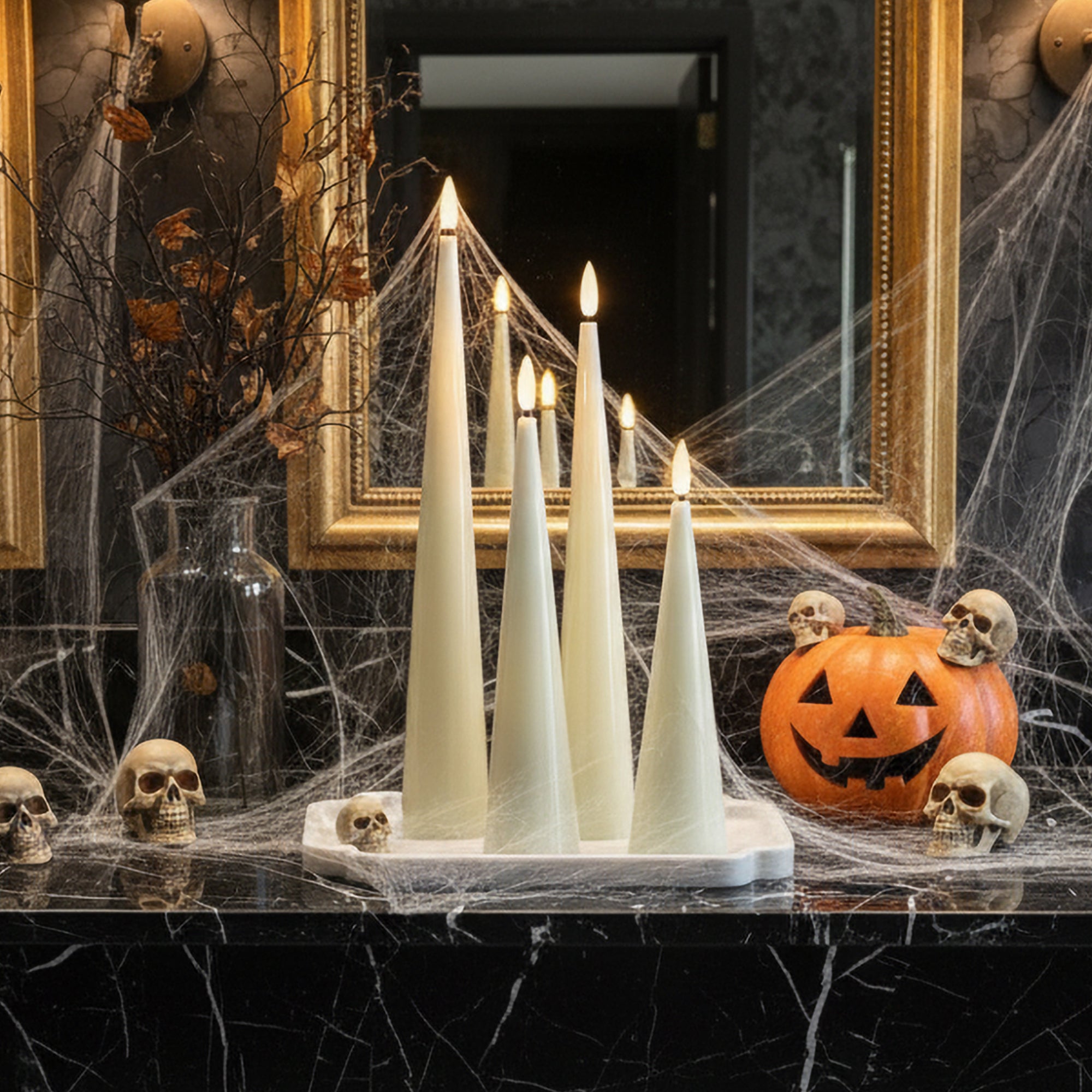 Shiny Cone Candles, Set of 4