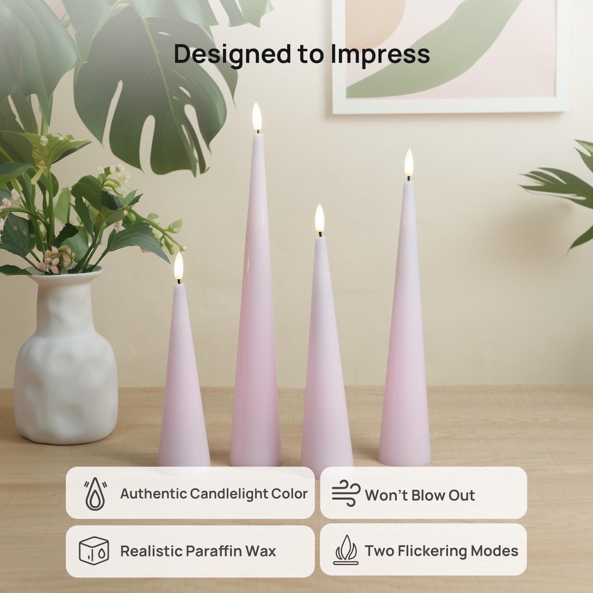 Shiny Cone Candles, Set of 4