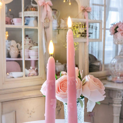 Pink Bow Flameless Taper Candles 9.8"