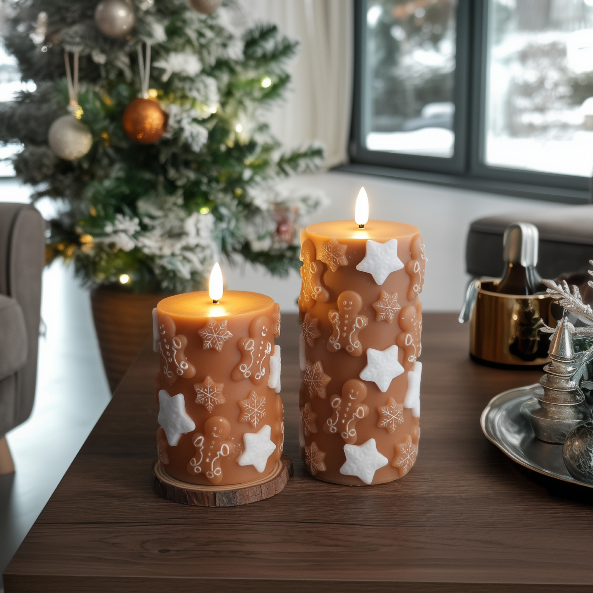 Embossed Gingerbread Candles – Set of 2