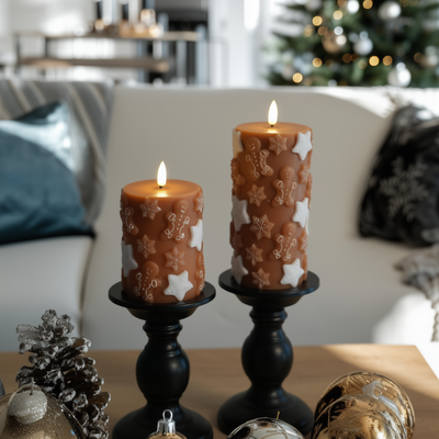 Embossed Gingerbread Candles – Set of 2