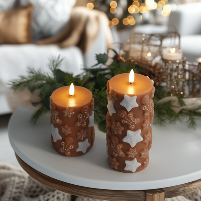 Embossed Gingerbread Candles – Set of 2