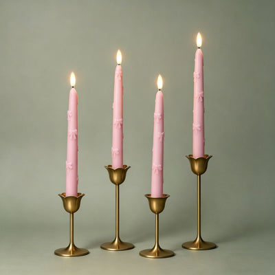 Pink Bow Flameless Taper Candles 9.8"