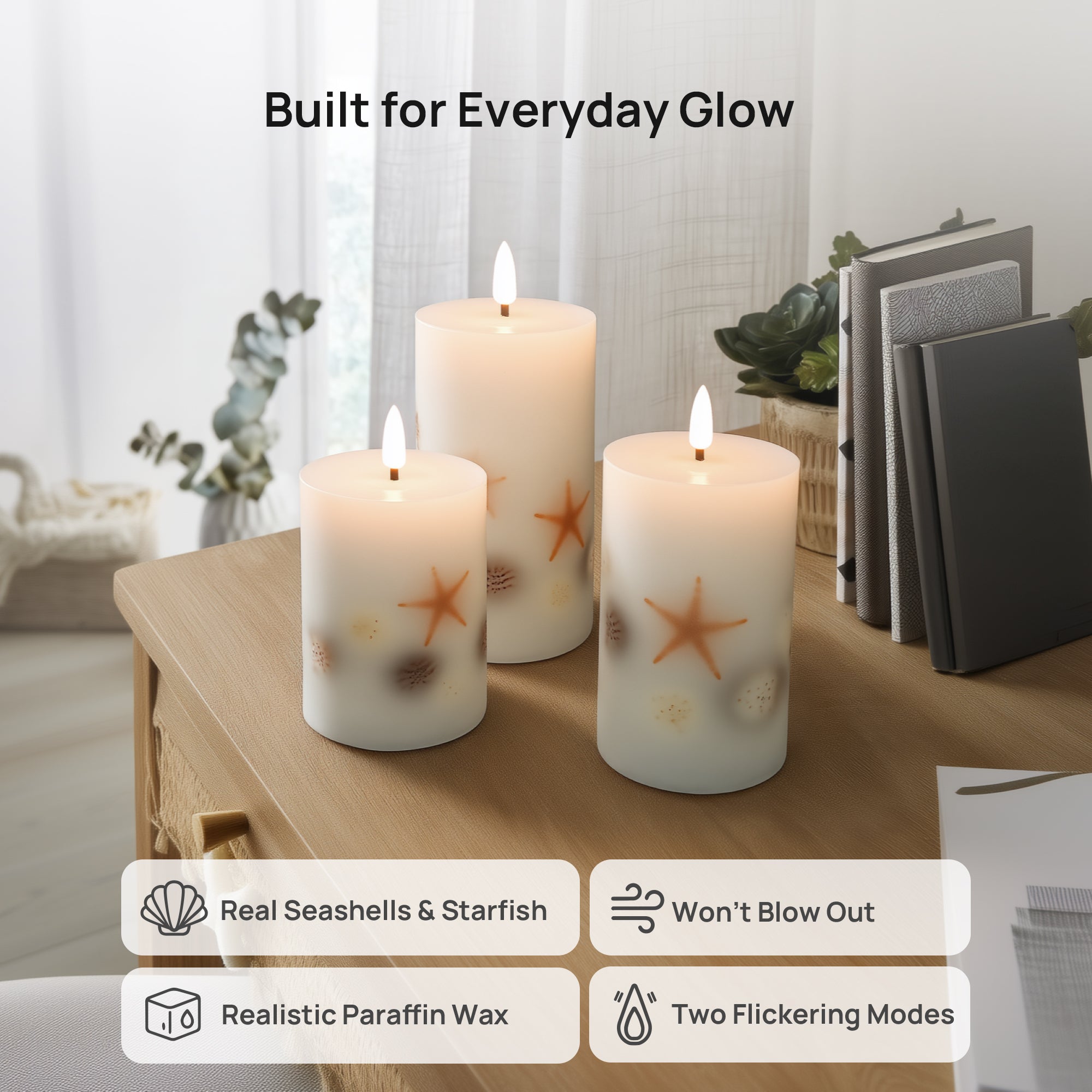 Embedded Shell Candle, Set of 3