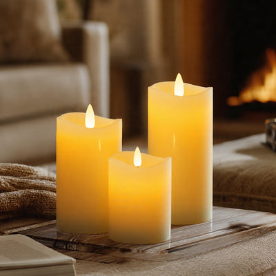 Ivory Wave Pillar Candles – Set of 3