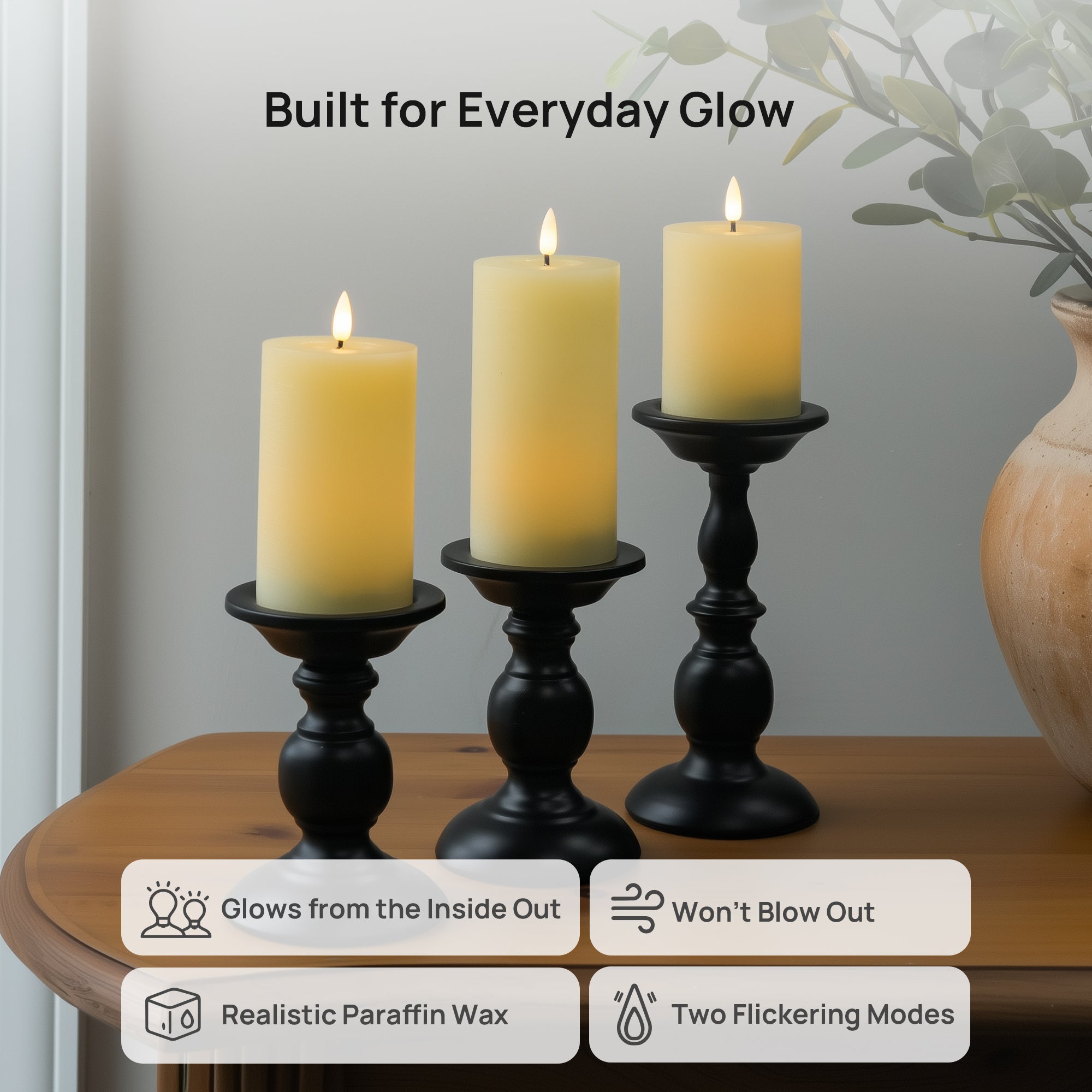 Flat Pillar Candles, Set of 3
