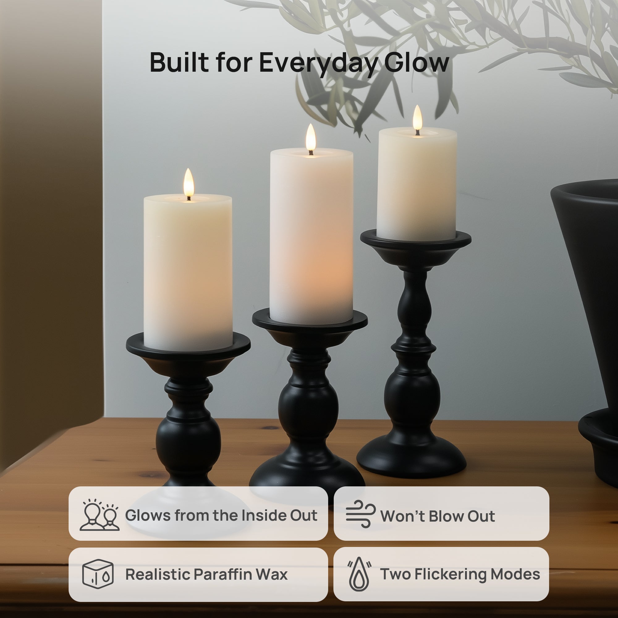 Flat Pillar Candles, Set of 3