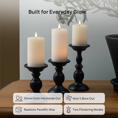 Flat Pillar Candles, Set of 3