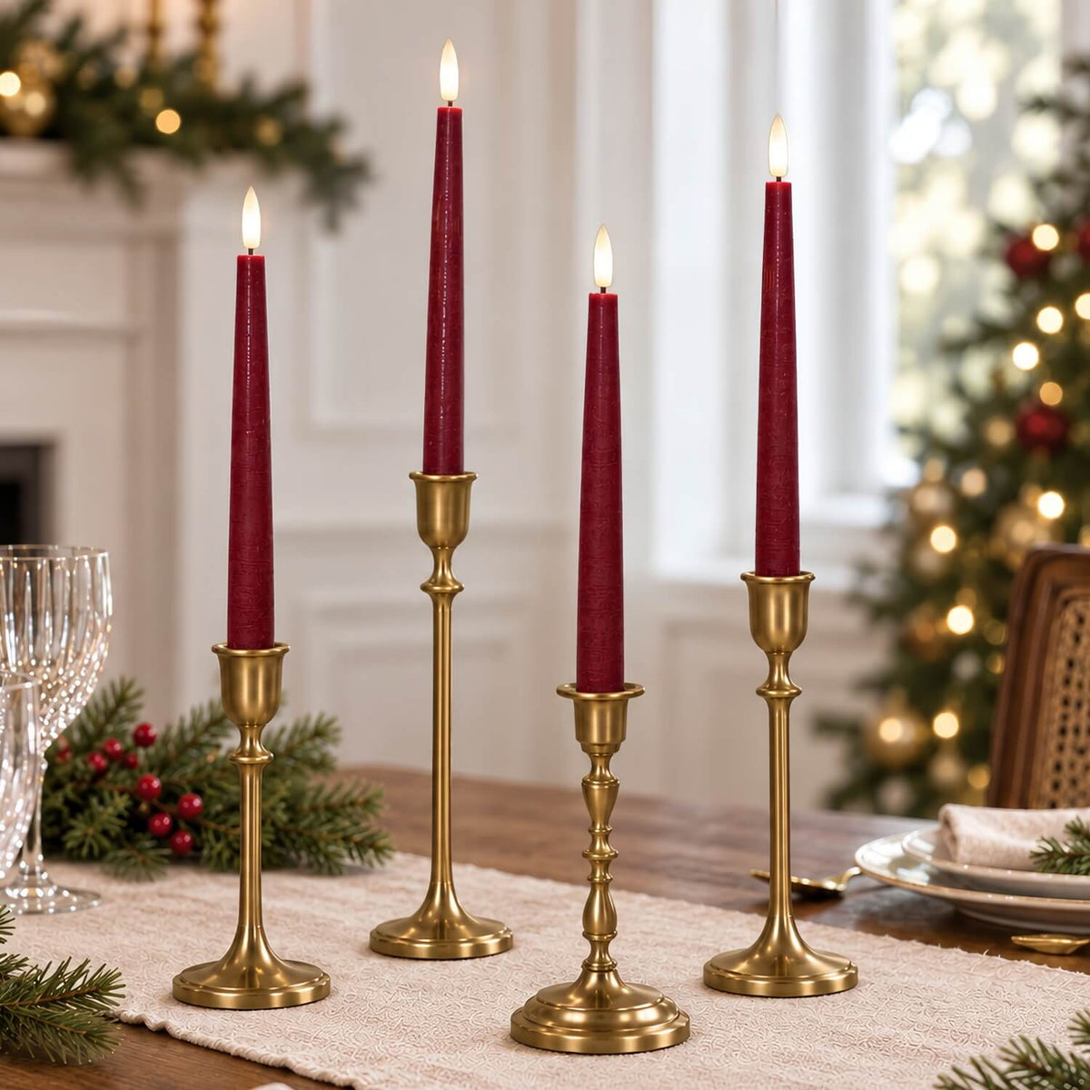 Burgundy Classic Flameless Taper Candles