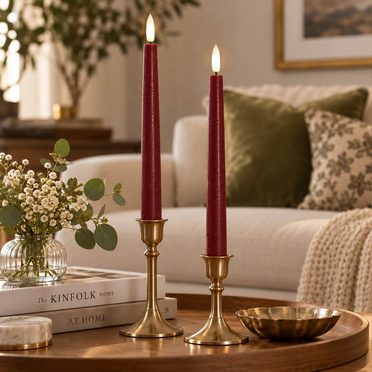 Burgundy Classic Flameless Taper Candles
