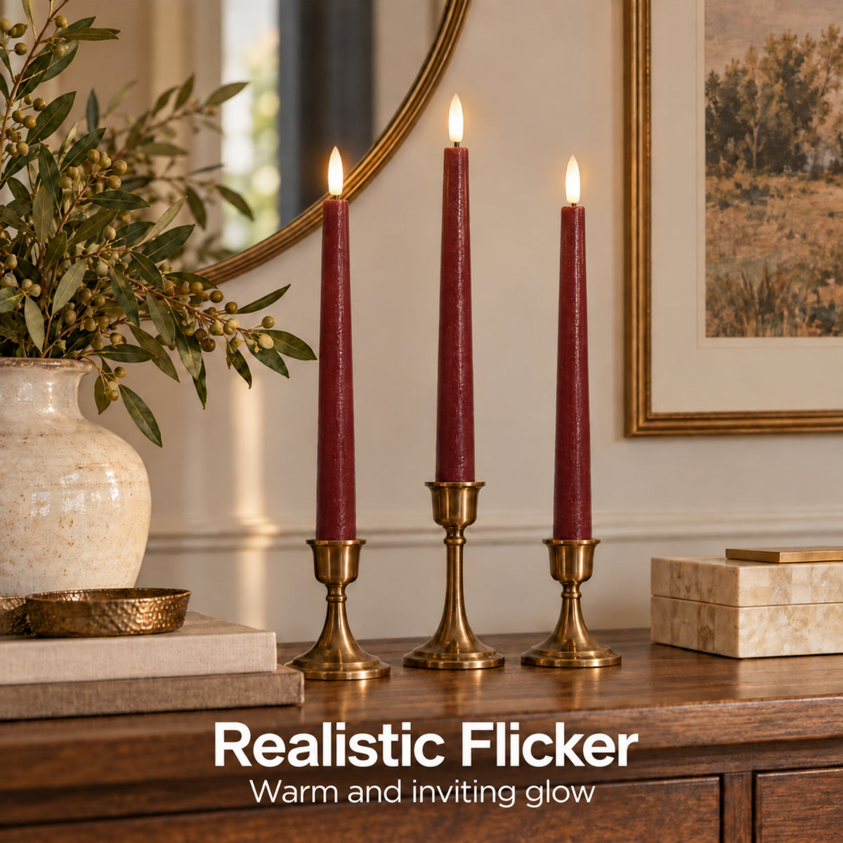 Burgundy Classic Flameless Taper Candles