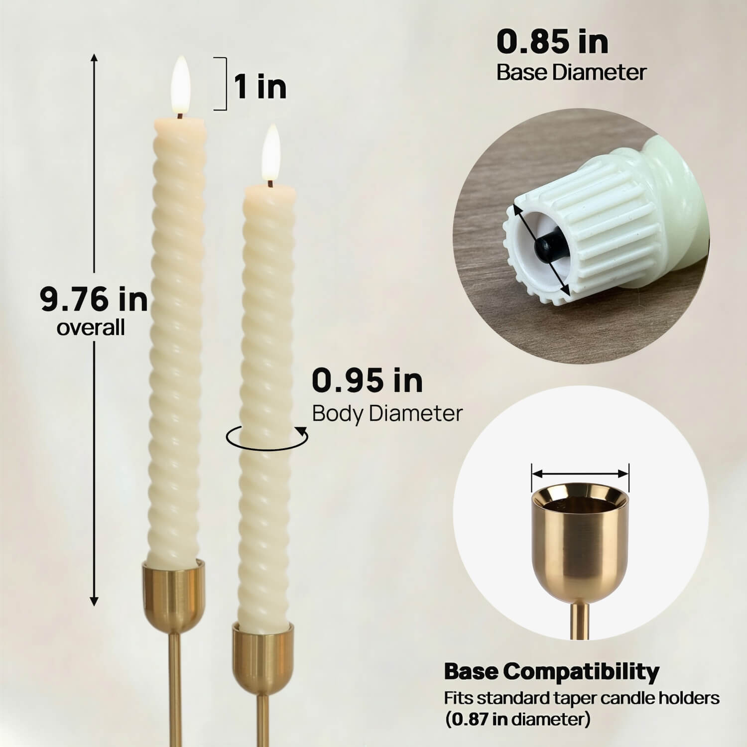 Twisted Flameless Taper Candles 9.8"