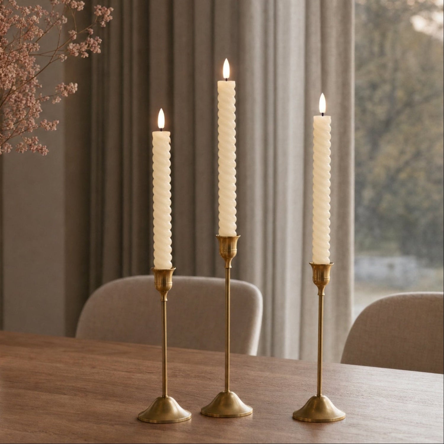 Twisted Flameless Taper Candles 9.8"