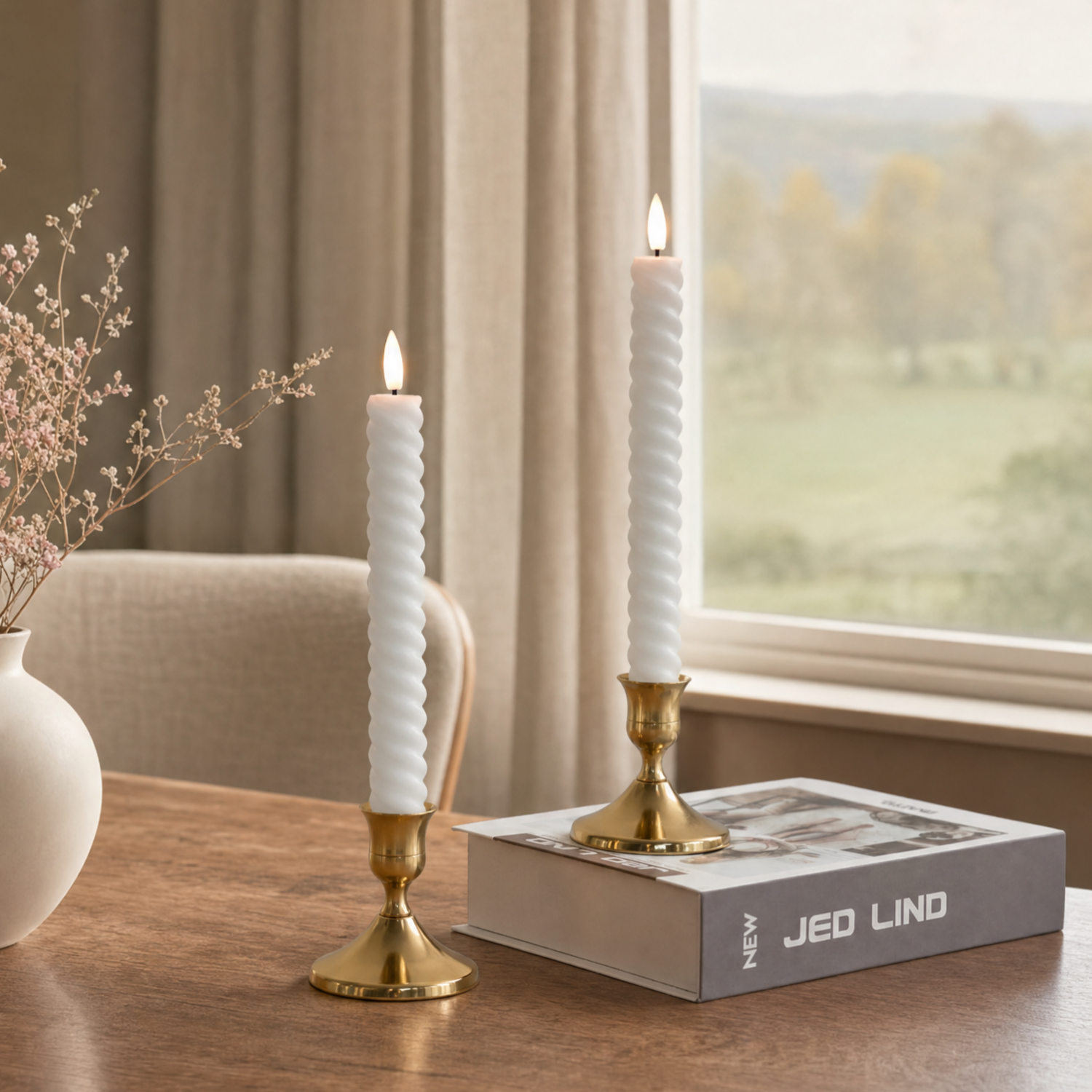 Twisted Flameless Taper Candles 9.8"