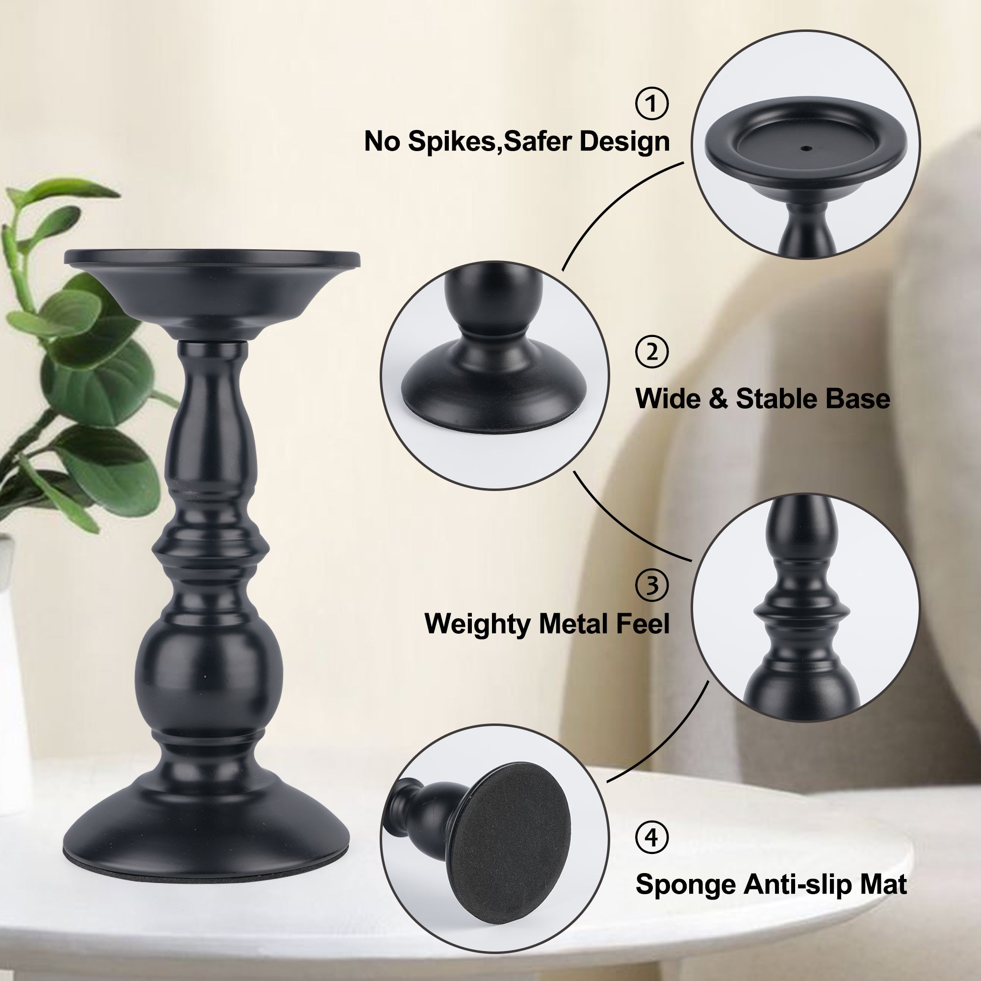 Metal Pillar Candle Holders, Set of 2