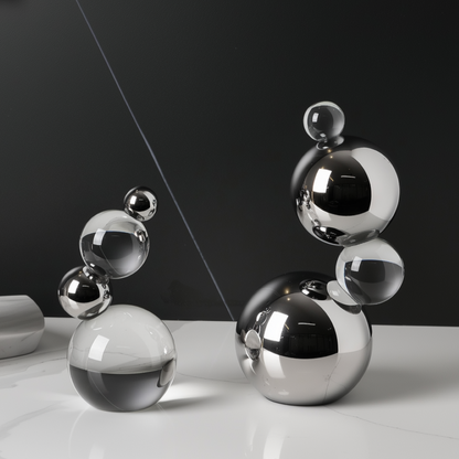 Modern Crystal Orb Sculpture, Set of 2
