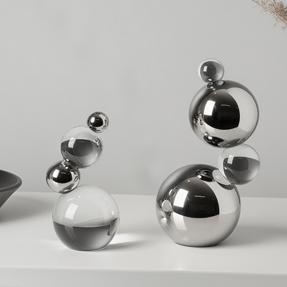 Modern Crystal Orb Sculpture, Set of 2
