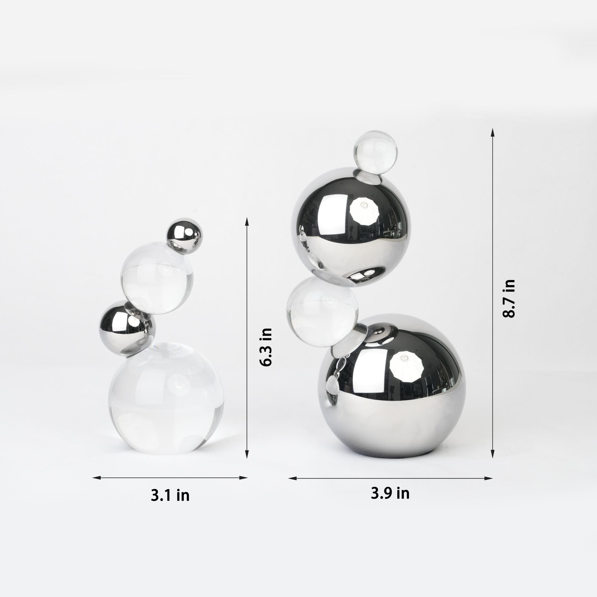 Modern Crystal Orb Sculpture, Set of 2