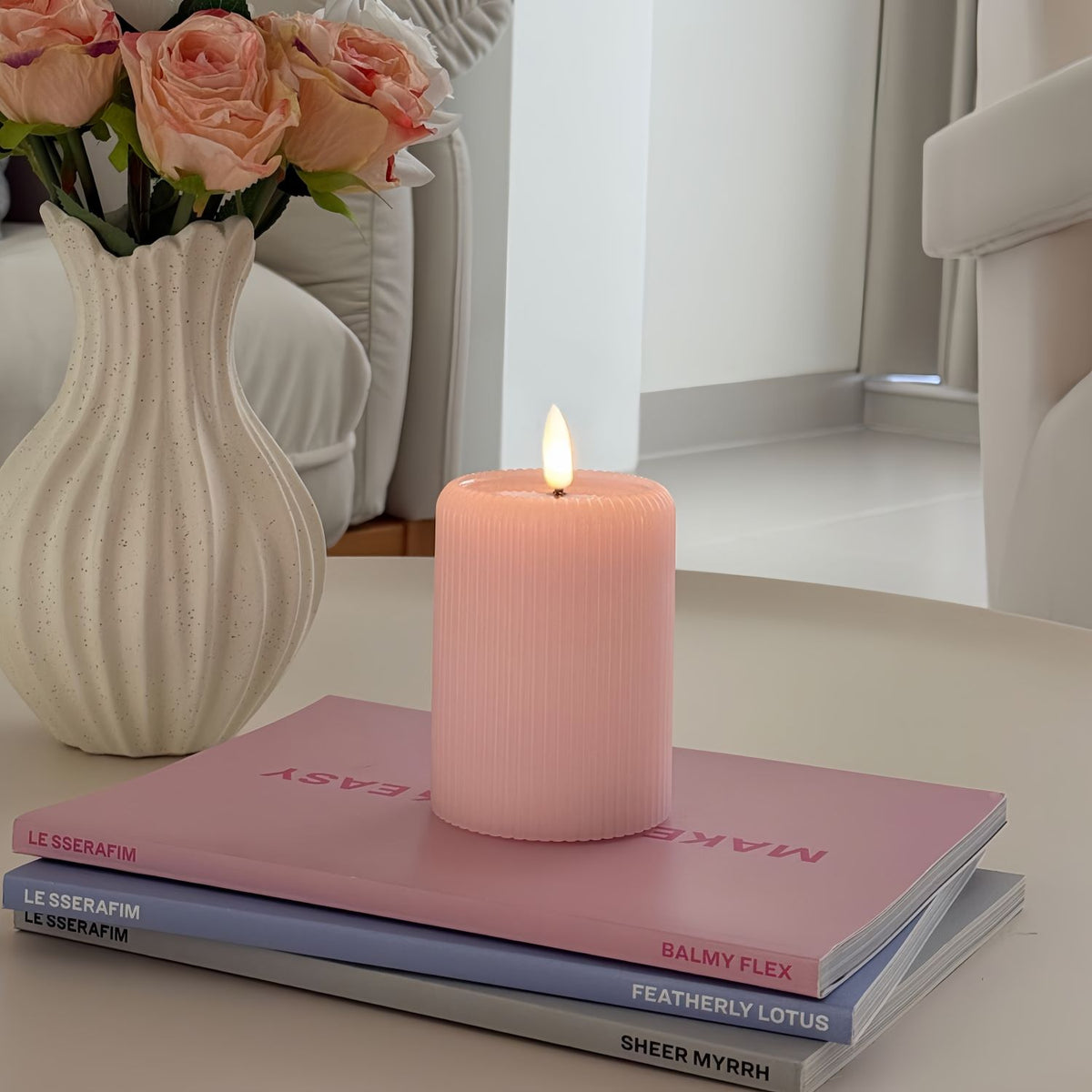 Fluted Flameless Pillar Candle