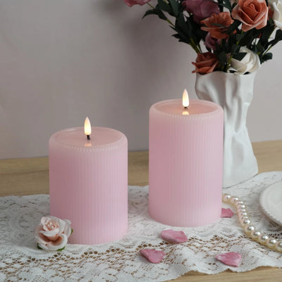Pink Fluted Pillars 4" W – Set of 2