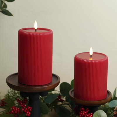 Red Fluted Pillars 4" W – Set of 2