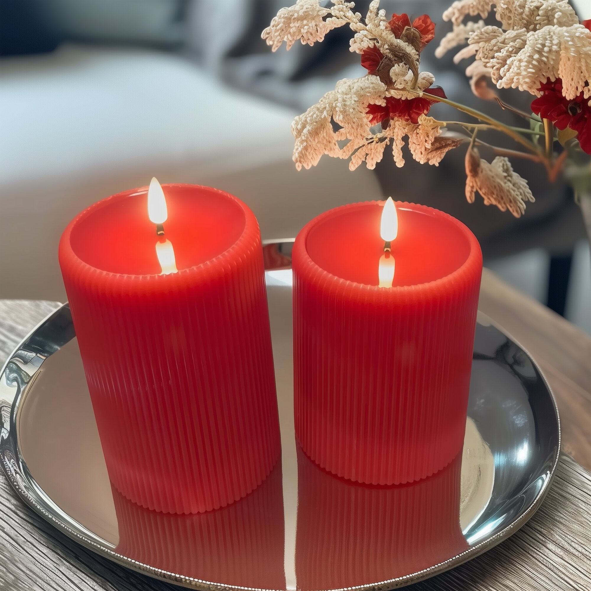 Large Fluted Pillar Candles, Set of 2