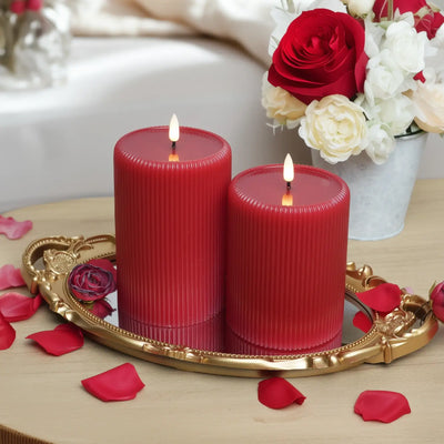 Red Fluted Pillars 4" W – Set of 2