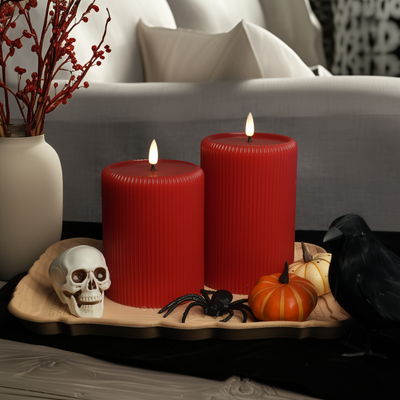 Red Fluted Pillars 4" W – Set of 2