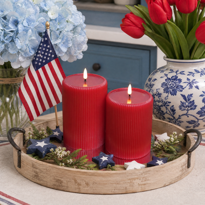 Red Fluted Pillars 4" W – Set of 2