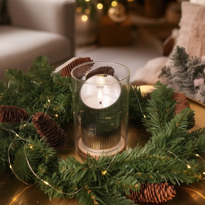 Ribbed Glass Pillar Candles – Set of 3