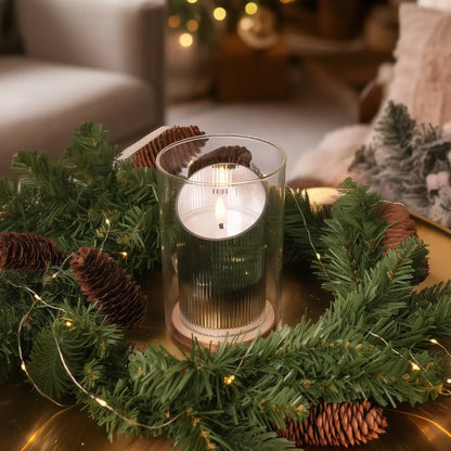 Ribbed Glass Pillar Candles – Set of 3